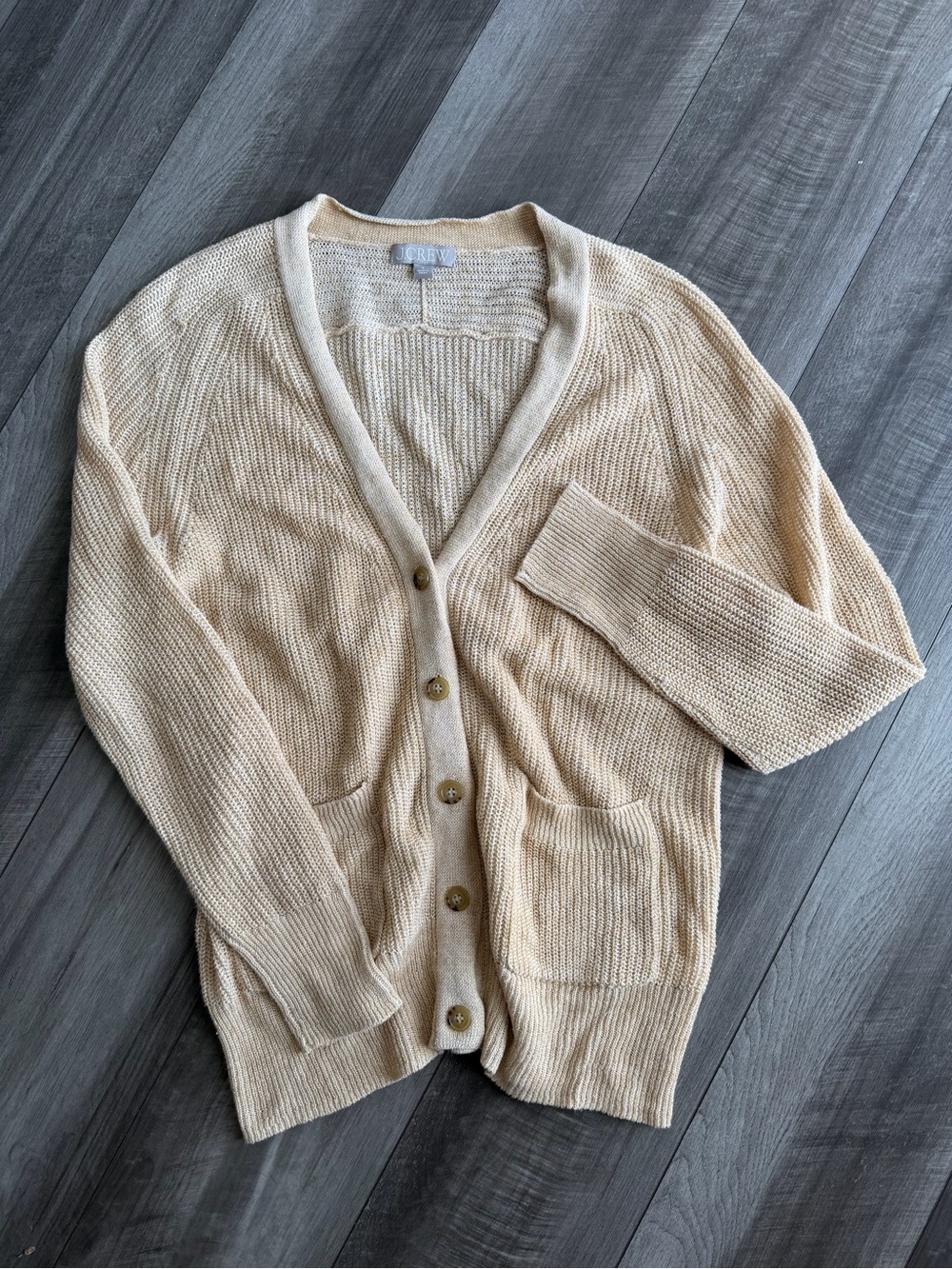 J.CREW Women’s Antique Cream Linen Cotton Knit Relaxed Fit Cardigan Sz S